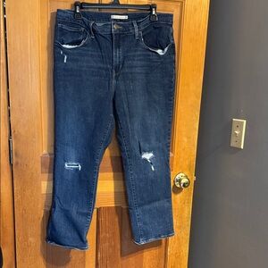 Levi's Dark Blue Straight-Leg Distressed Jeans